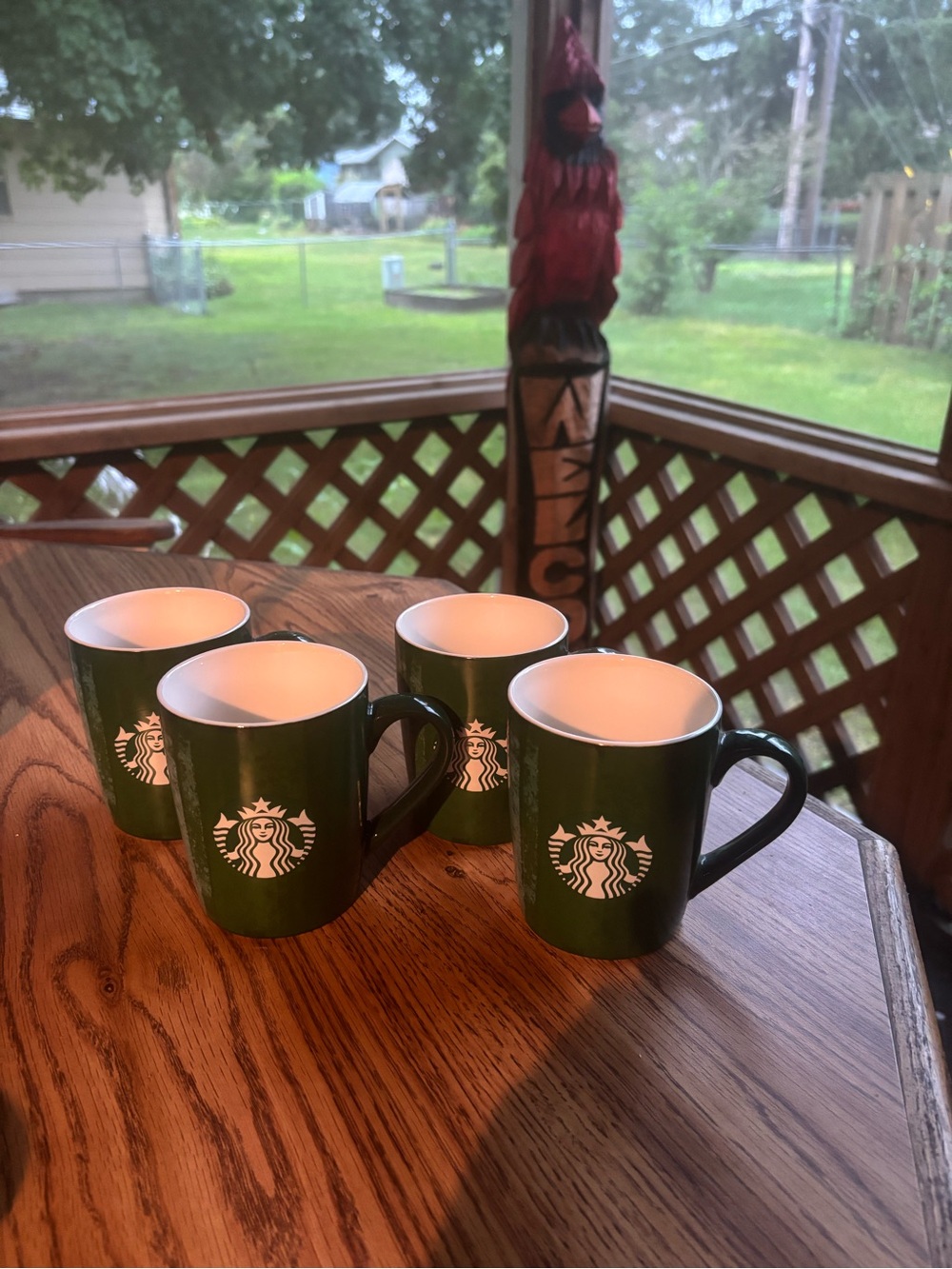 Starbucks Green and White and Red Ceramic Logo Mugs - Set of 4